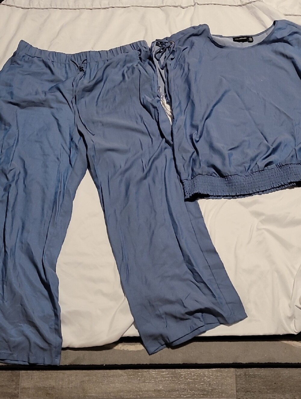 Nina Leonard Light Blue Relaxed Pantsuit Set